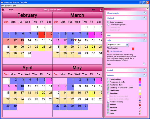 Advanced Woman Calendar Screenshot